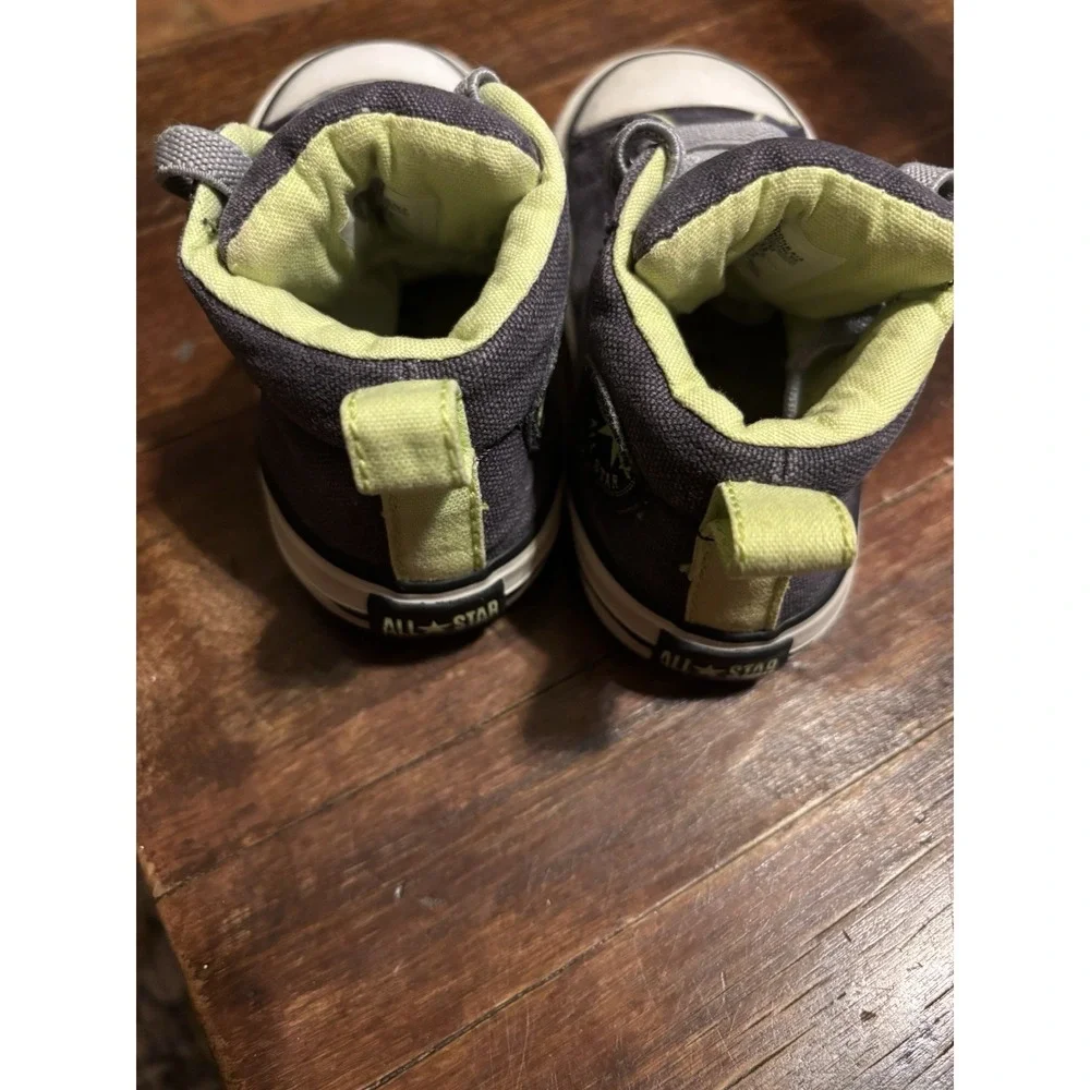 Converse Allstar Hi-top Child's Tennis Shoes Size 6 Gray With Lime Green Accents